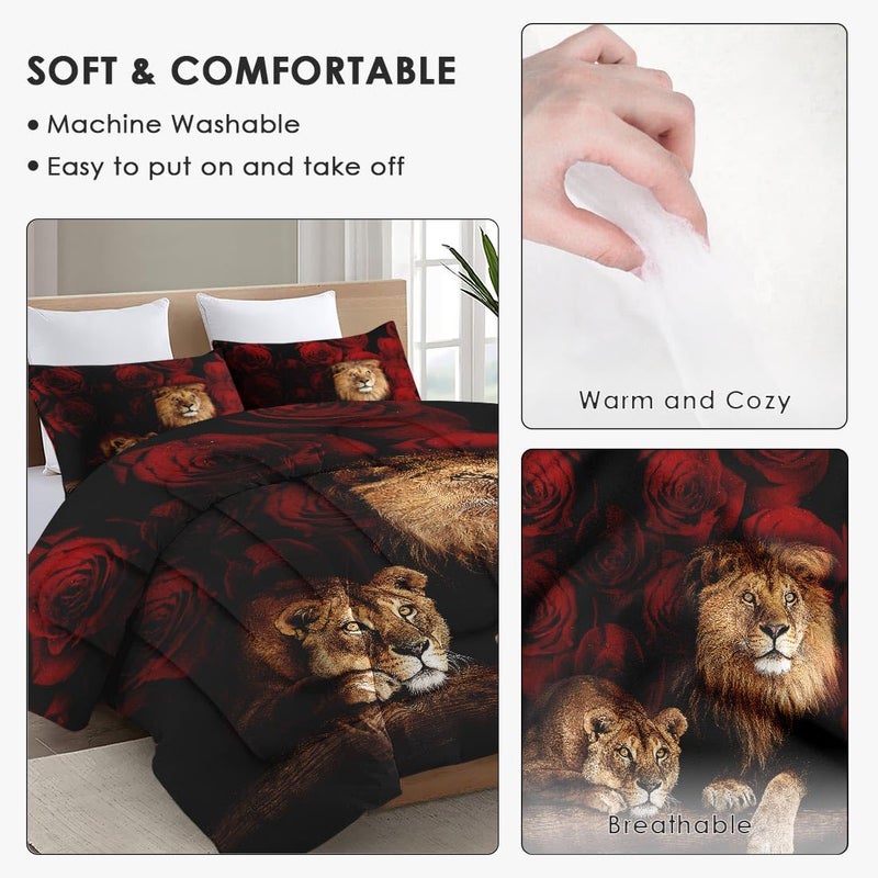 WeCozy Queen Size Comforter Set with 2 Pillowcases  Family Pride King Animal Lion Soft 3 Pcs Bedding for Kids and Adults Bedroom Bed Decor - Image 5